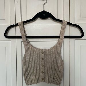 Knit Ribbed Crop Top Tank Top with Buttons